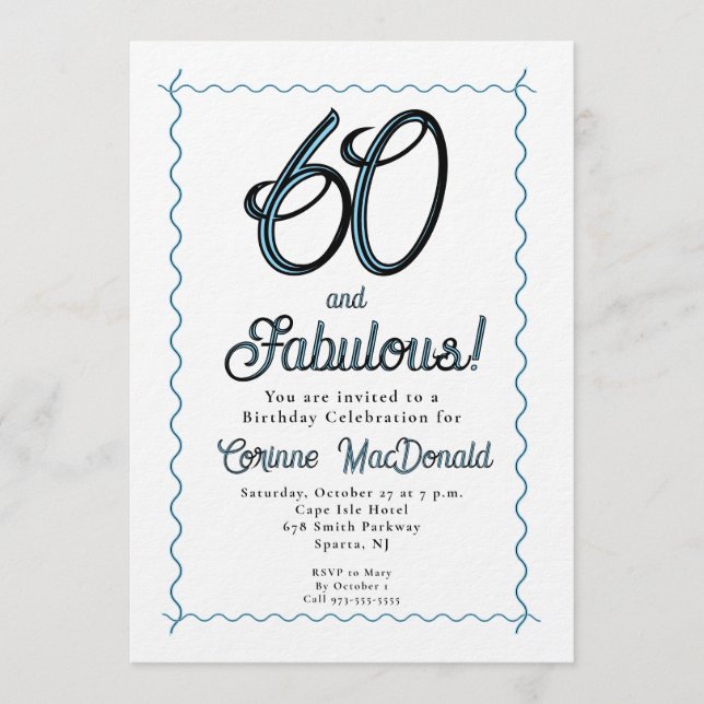 Arctic Blue Sixty and Fabulous 60th Birthday Party Inbjudningar (Framsida)