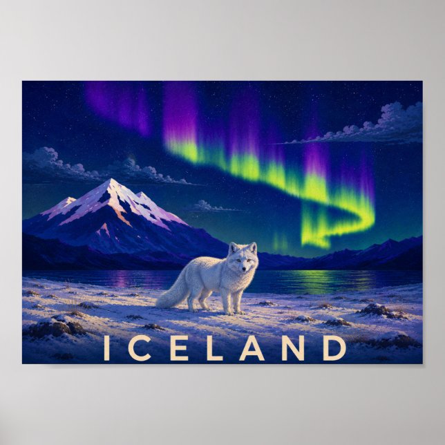 Arctic Fox Aurora Island Väggkonsttryck Poster (Framsidan)