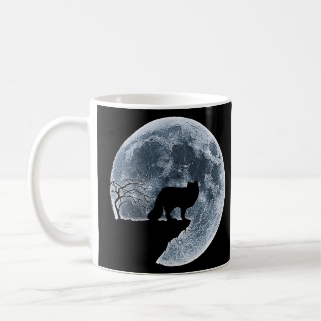 Arctic Fox Halloween Costume Måne Silhouette Kaffemugg (Vänster)