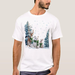Arctic Fox Moose and Hare Winter Wildlife Trio T Shirt