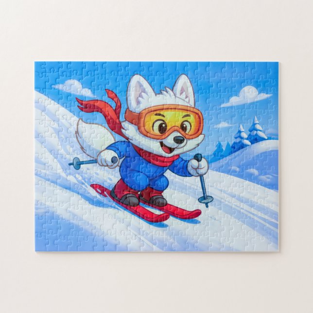 Arctic Fox Skiing Down a Snowy Mountain Pussel (Horisontell)