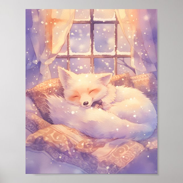  Arctic Fox Sleeping Nursery Wall Art Print Poster (Framsidan)
