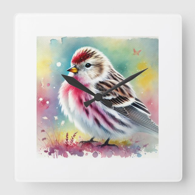 Arctic redpoll 211024AREF151 - Watercolor Fyrkantig Klocka (Framsida)