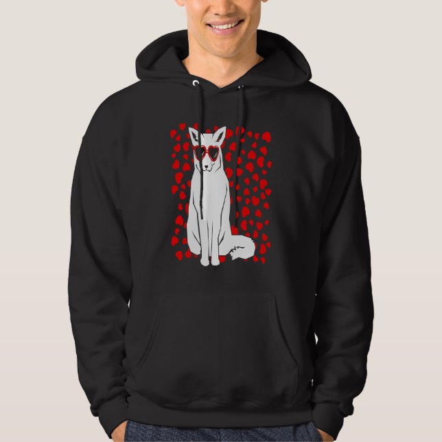 Arctic Snow Fox Heart Glasses Valentines Day Anima Hoodie (Framsida)