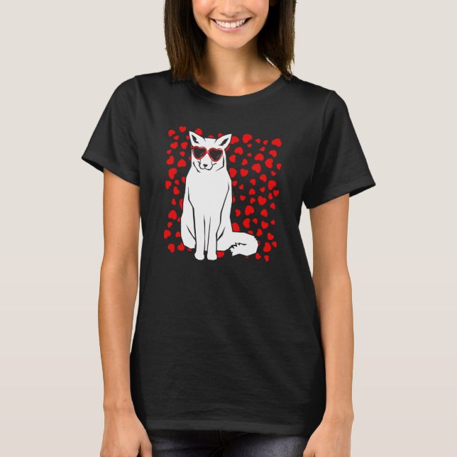 Arctic Snow Fox Heart Glasses Valentines Day Anima T Shirt (Framsida)