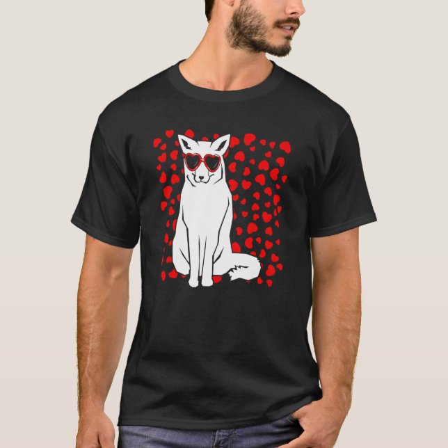 Arctic Snow Fox Heart Glasses Valentines Day Anima T Shirt (Framsida)