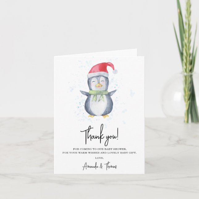 Arctic söt Pingvin tack baby shower  Kort (Framsida)