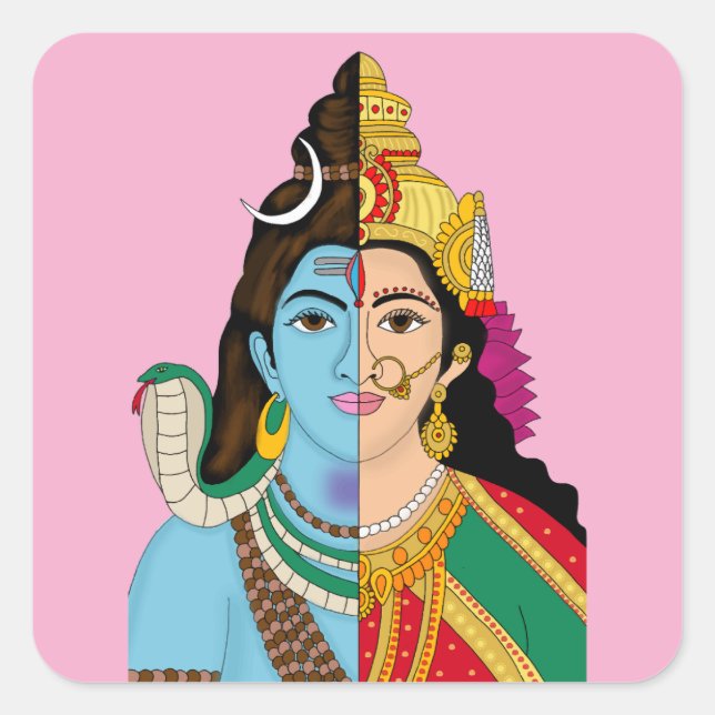 Ardhanarishwara dekal fyrkantigt klistermärke (Framsida)
