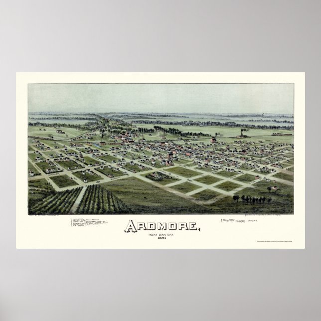 Ardmore, OK Panoramic Karta - 1891 Poster (Framsidan)