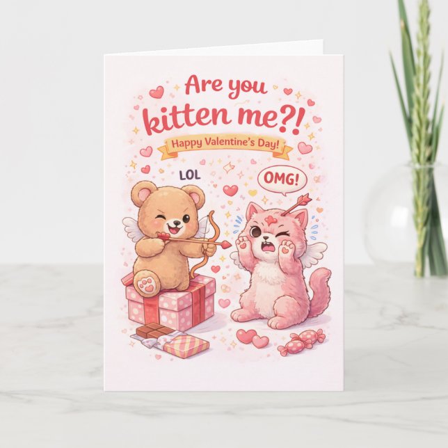 Are You Kitten Me? Cute Funny Cat Valentine’s Day  Kort (Framsida)