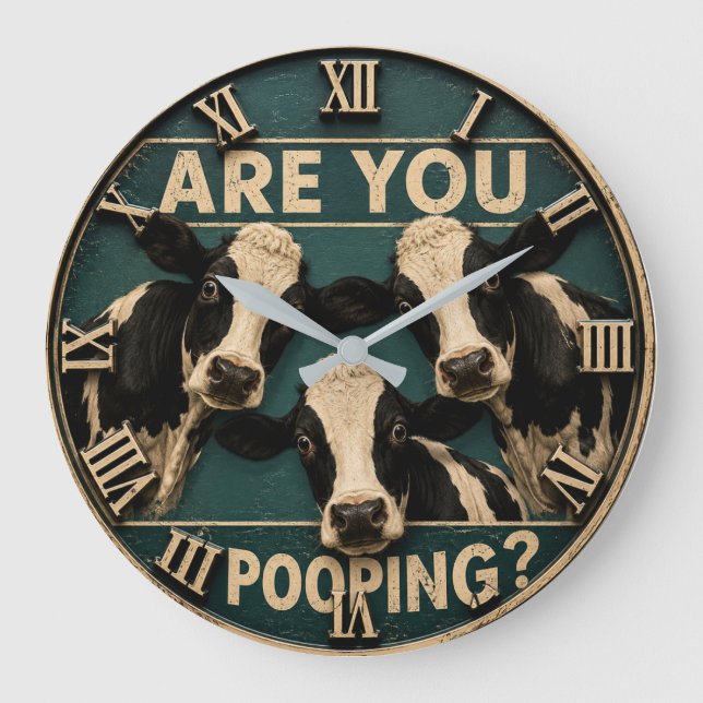 Are You Pooping? Funny Cow Farmhouse Bathroom  Stor Klocka (Framsida)