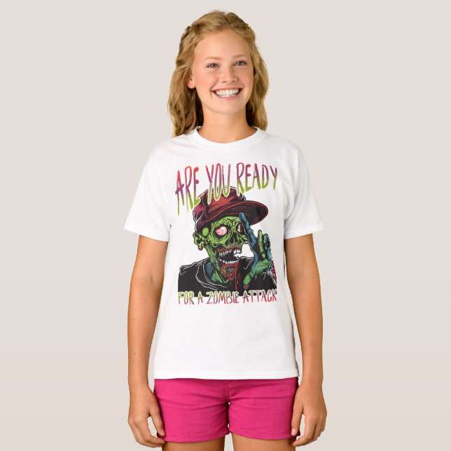 Are You Ready | Funny Kids Zombie Attack Shirt T (Hel framsida)