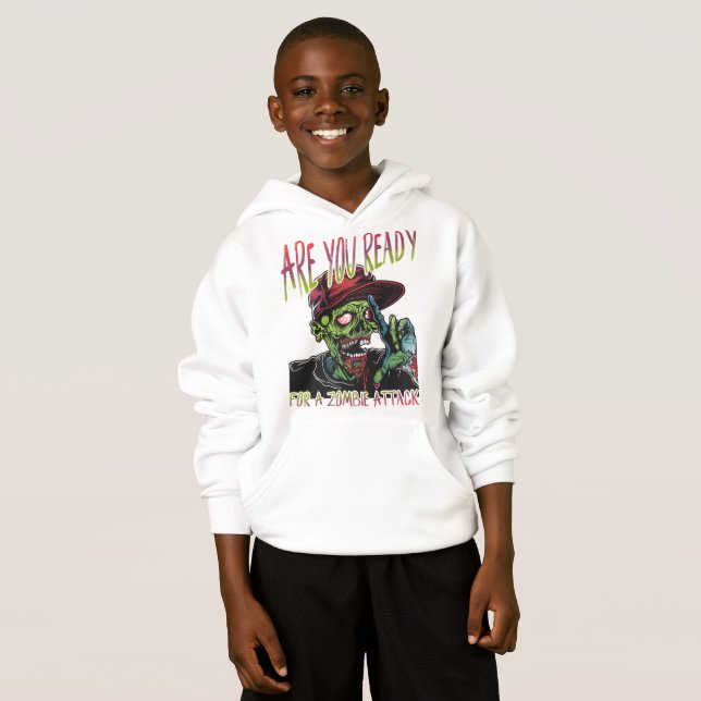 Are You Ready | Kids Zombie Attack Halloween Hoodi T Shirt (Hel framsida)