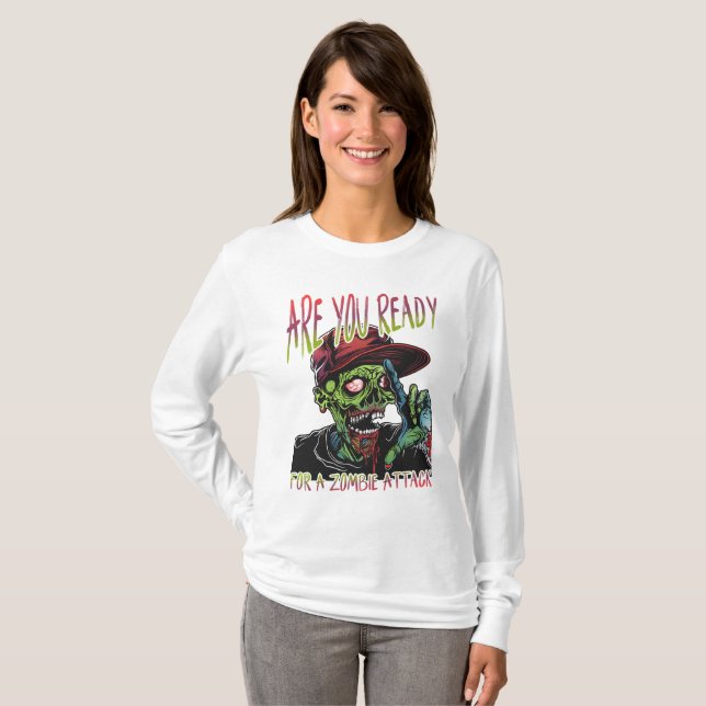 Are You Ready | Women’s Zombie Attack Long Sleeve  T Shirt (Hel framsida)
