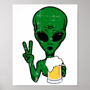 Area-51 Alien Beer Fredstecken Lazy Drinking Hallo Poster