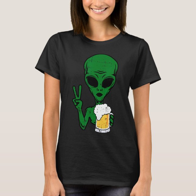 Area-51 Alien Beer Fredstecken Lazy Drinking Hallo T Shirt (Framsida)