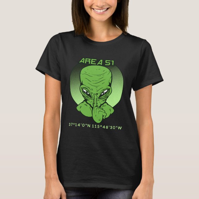 Area 51 Roswell Coordinates UFO Alien UFO Flying S T Shirt (Framsida)