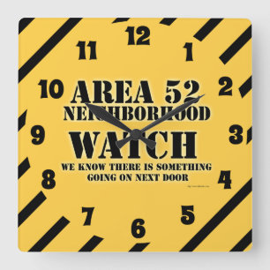 Area 52 With Yellow Warn Logo Design Fyrkantig Klocka