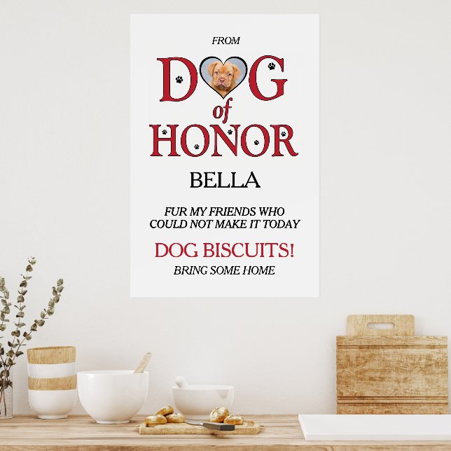 Ärebud Hund Bröllop Biskvit Bar Med Husdjurs Foto  Poster (Kök)