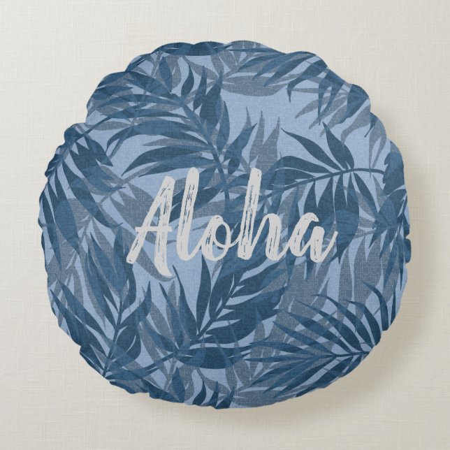 Areca Handflatan Hawaiian Tropical Vintage Aloha Rund Kudde (Framsidan)