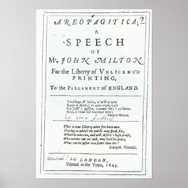 Areopagitica" a tal i John Milton Poster (Framsidan)