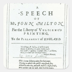 Areopagitica ett tal av John Milton Fyrkantigt Klistermärke