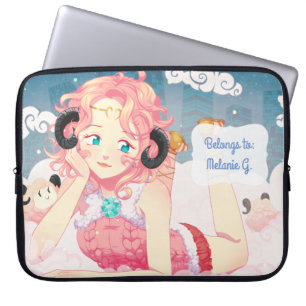 Ares animeflicka med gulliga rosa sheeps med namn laptop fodral