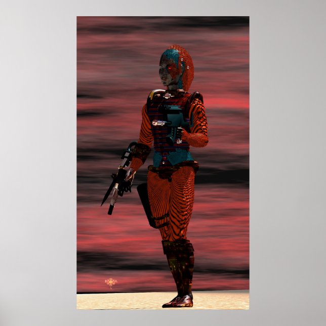ARES - CYBORG IN DESERT SUNSET Science fiction Poster (Framsidan)