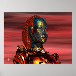 ARES CYBORG PORTRÄTT,SOLNEDGÅNG Science Fiction,Sc Poster