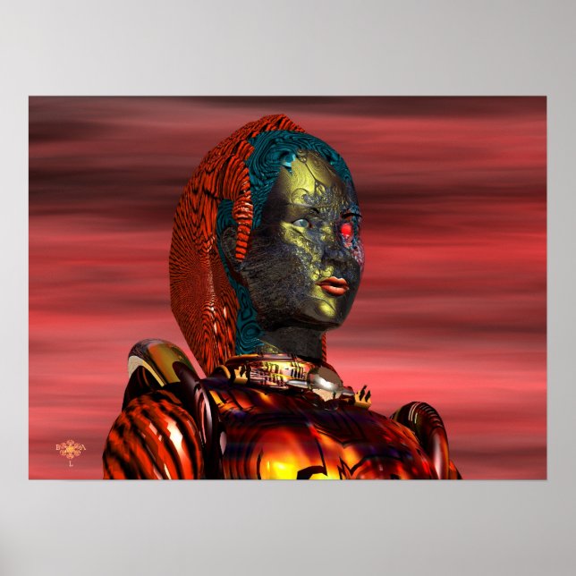 ARES CYBORG PORTRÄTT,SUNSET Science fiction,Scifi Poster (Framsidan)