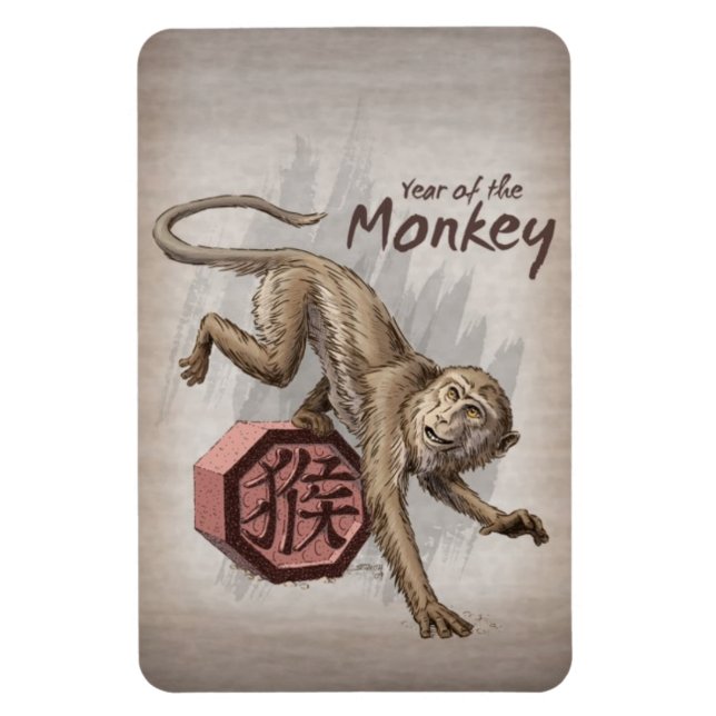 Året för den kinesiska apan Zodiac Art Magnet (Vertikal)
