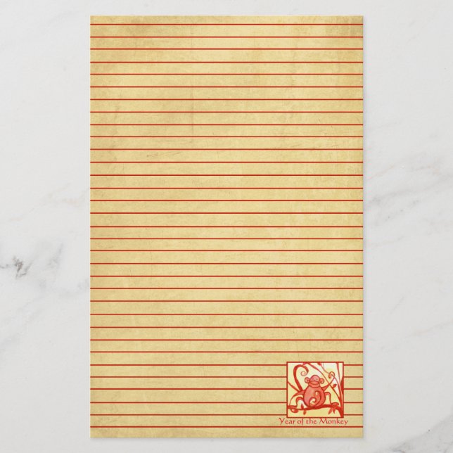 Året för den röda tonen i vattenfärgen Monkey Brevpapper (Framsida)