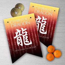 Året för dragon 龍 Röda Guld kinesiska nyåret Vimplar