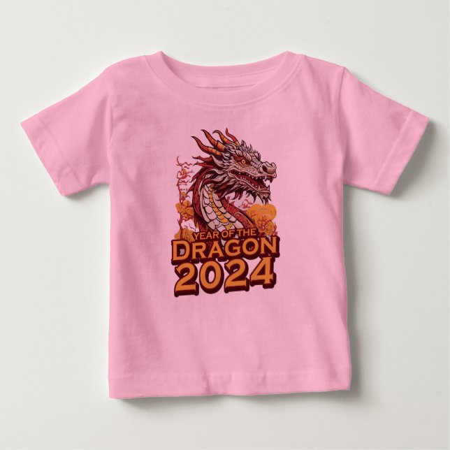 Året för draken 2024 baby rosa T-Shirt, Dragon T Shirt (Framsida)
