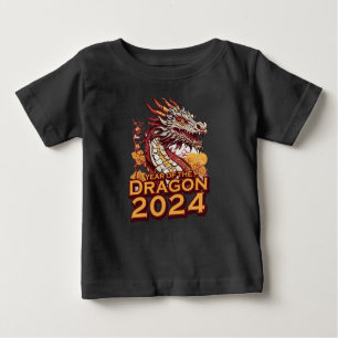 Året för draken 2024 baby svart T-Shirt, Dragon T Shirt