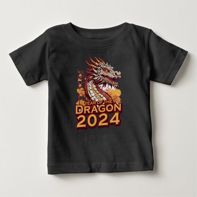 Året för draken 2024 baby svart T-Shirt, Dragon T Shirt (Framsida)