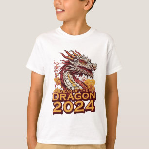 Året för draken 2024 Pojkens vita shirt, Dragon T Shirt