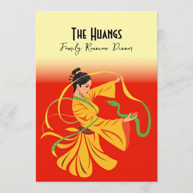 Året för gästfamiljens återföreningsmiddagsinbjuda rådkort (Framsida)