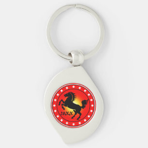 Året för hästen swirl silverfärgad nyckelring