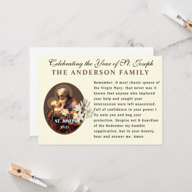 Året för St. Josefs katolska Memorare-bön Kort (Fram/Back In Situ)