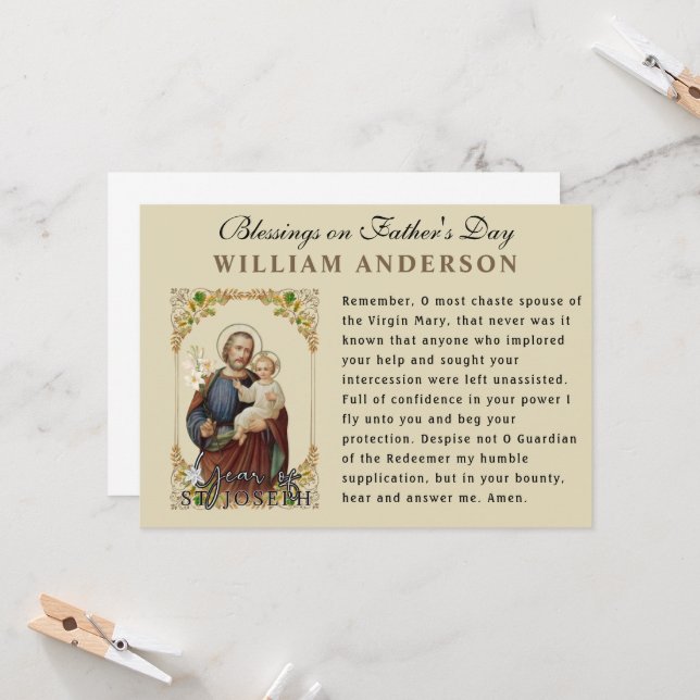 Året för St. Joseph Catholie Memorare Prayer Card Kort (Fram/Back In Situ)