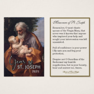 Året för St. Joseph Memorare Prayer-katolska Visitkort