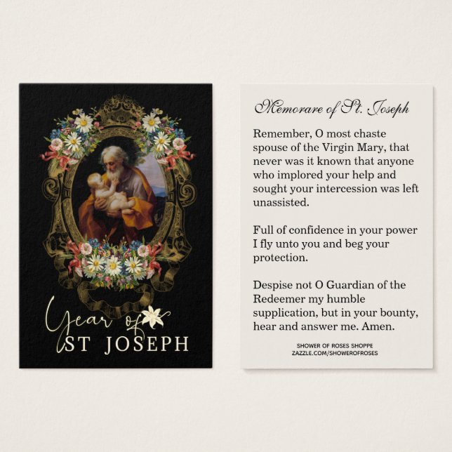 Året för St. Joseph Memorare Prayer-katolska Visitkort (Framsida & baksida)