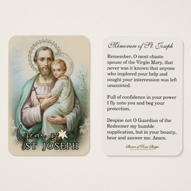 Året för St. Joseph Memorare Prayer-katolska Visitkort (Framsida & baksida)