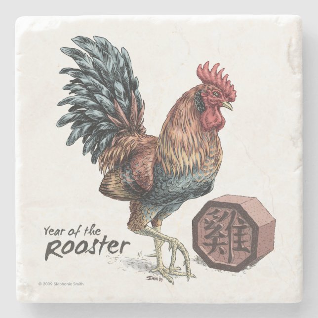 Året för Tupp kinesisk zodiac Animal Art Stenunderlägg (Framsidan)