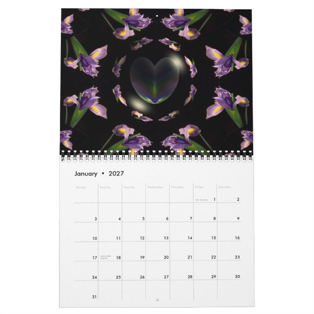Året i kalendern Hjärter och blommor Kalender (Jan 2027)