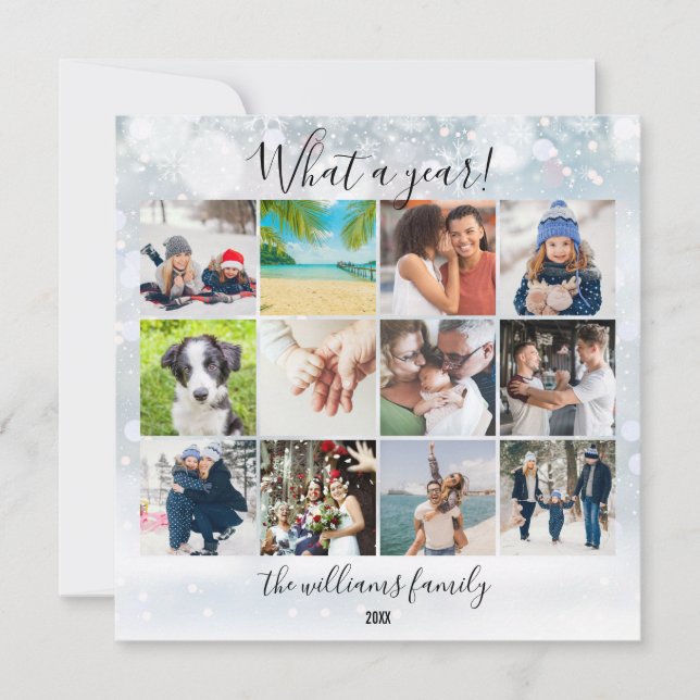 Året i översikt 12 Foto Ett år snöflingor Julkort (Framsida)