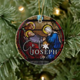 Året St. Joseph Jesus Religiösa Påven Namnteckning Julgransprydnad Keramik