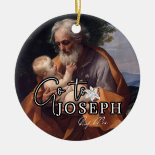 Året St. Joseph Jesus Religiösa Påven Namnteckning Julgransprydnad Keramik