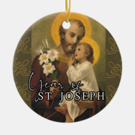 Året St. Joseph Jesus Religiösa Påven Namnteckning Julgransprydnad Keramik
